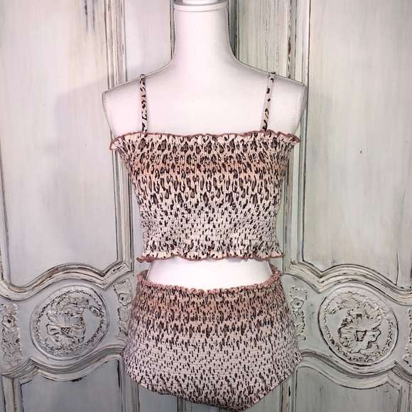 Leopard Smocked Two Piece Swim Suit Size XL - Picture 1 of 13